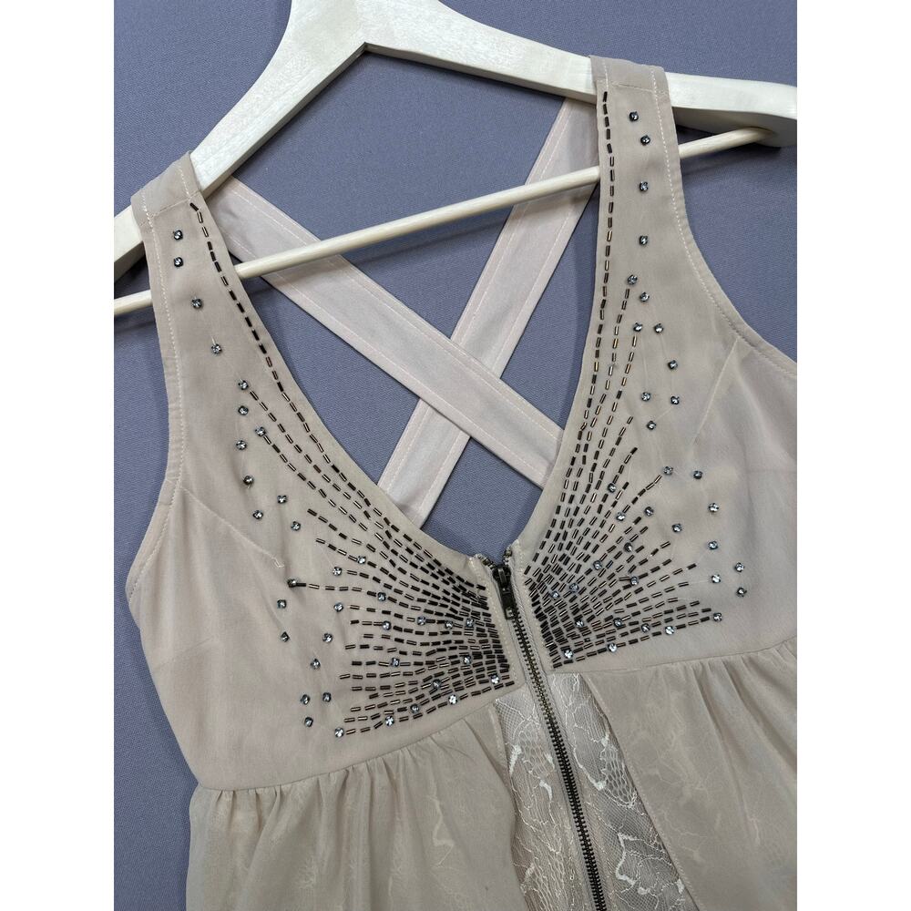 Vintage Y2K BKE Boutique Babydoll Beaded and Sheer Lace Overlay Zip Front Top - Picture 2 of 8